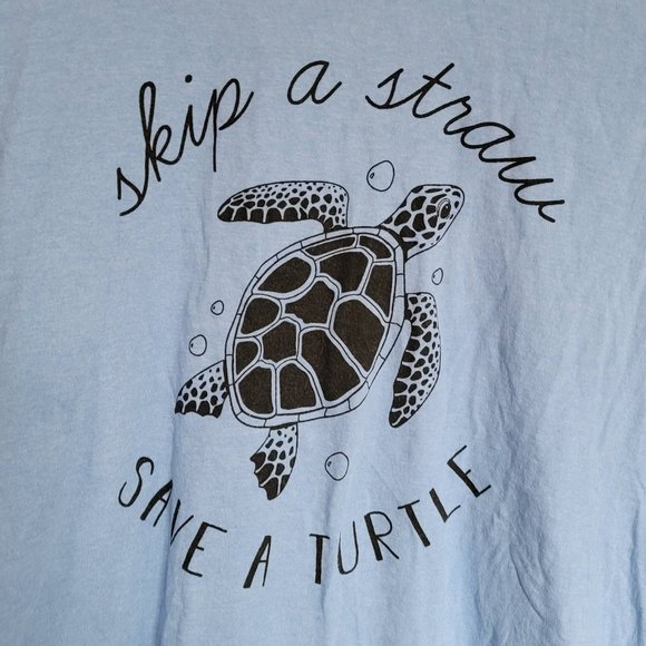 Blue Skip a Straw, Save a Turtle  Graphic Tee by Join the Revolution Size Medium - Picture 3 of 12